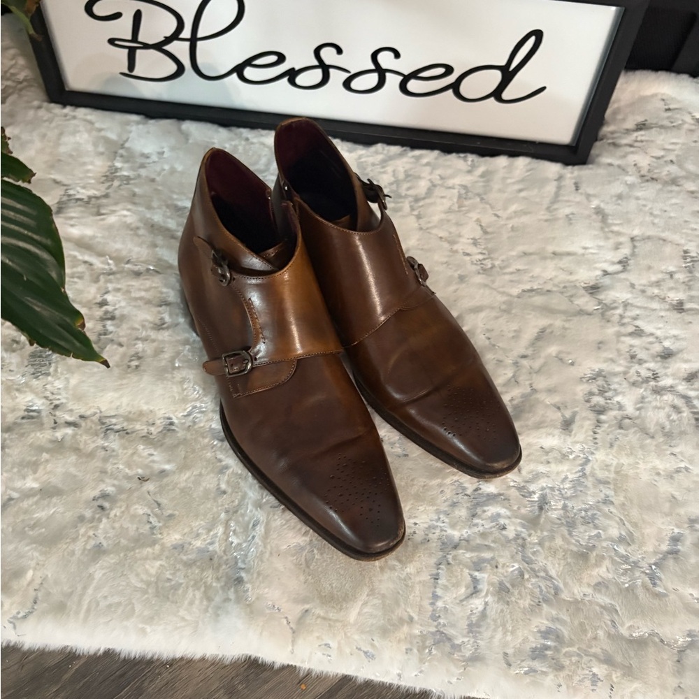 Mezlan Rose Leather Double Monk Strap Buckle Ankle Boots Shoes Mens
